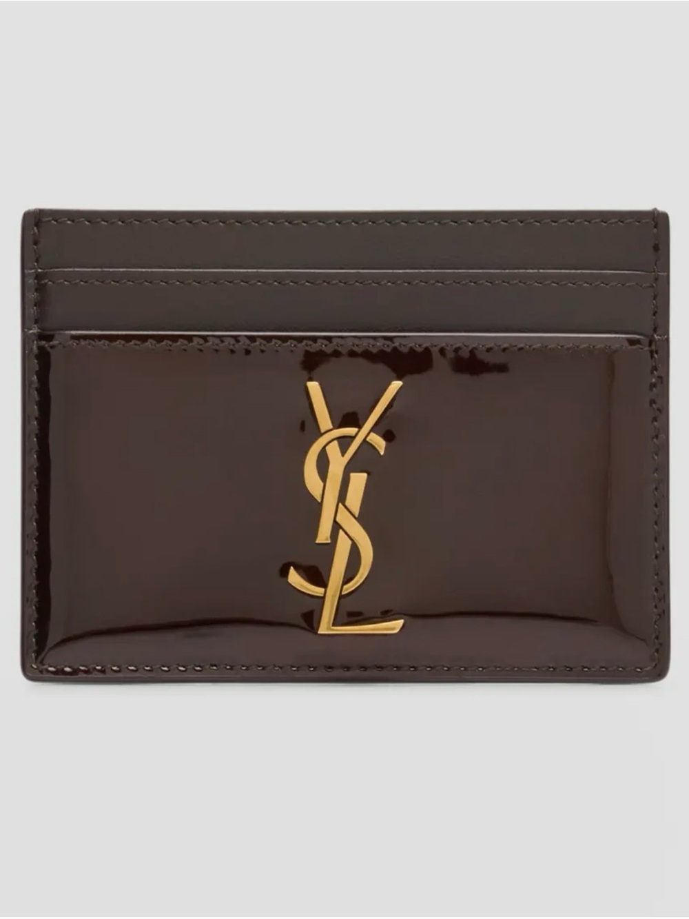 Saint Laurent Patent Card Holder with Gold YSL Logo